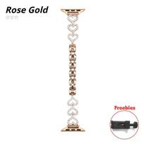 Luxury Metal Band For Apple Watch S11 S10 46/42mm Sparkling Love Bracelet 49mm 45/44mm Fashion Women Strap for iWatch Ultra 9 8 7 For Huawei Band11Pro 38/40/41(S11/10 42mm) rožinio aukso spalvos