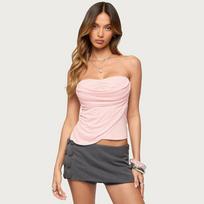 women's Draped Layered Strapless Tube Top Slim Fit Solid Color Y2K Crop Cami Top S rožinė
