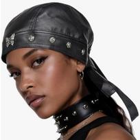 Doo Rag Bandana Black Biker Cap PU Leather Motorcycle Leather Hat Butterfly Cap  for Women and Men