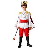 Kids Halloween Costume Set with Crown and Scepter, 6-7 Years, 140 cm, White/Red, Premium Fabric 140cm raudona/balta