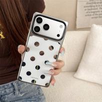 Electroplated Polka Dot Mirror Case for iPhone 14/13/12 ProMax - Drop Protection iPhone 16 Pro balta taškuota spalva