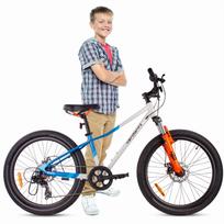 Paaugliškas Kalnų Dviratis Mtb 24 Colių Berniukui Mergaitei Per Komuniją Shimano 7 Pavaros Su Amortizatoriumi Plačios Padangos Calix Baltas Mėlynas