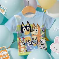 Kids 2026 Bluey Anime 3D Tee Summer Cool Breathable Short Sleeve Cartoon Print Lightweight T-Shirt for Boys and Girls 110