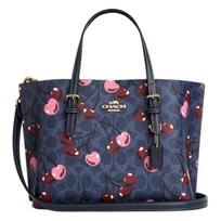 Coach Mollie Cherry Print Coated Canvas Tote Bag Women Tote Bags Gold Denim Multicolor CZ772-IMDEI Basic Set (Bag+Dust Bag)