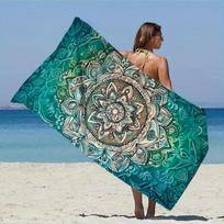 Vibrant Aqua Mandala Beach Towel - Bohemian Design, Oversized Beach Towel Mat with Intricate Mandala Pattern, Beach Towe W40*H60(CM)