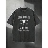 Washed T-Shirt Featuring Retro 'GRUNDY COUNTY' Bold Graphic ,Stylish, Oversized Crewneck Design for Men, Combining Vintage Western Aesthetics S juoda