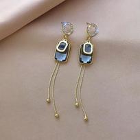 South Korea's New Geometry Long Drop Crystal Earstring Fashion Temperament Simple Tassel Earrings Women's Zircon