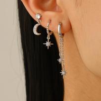 Women Star Drop Earrings Zircon Crystal Ear Needle Starburst Tassel Hoop Earring Fashion Ear Buckle Girls Zircon 3pcs/Set Gifts