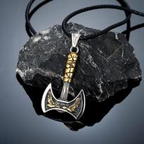 Norse Mens Double Edged Axe Necklaces Stainless Steel Vikings Hatchet Pendant Odin's Raven Amulet Scandinavian Jewelry Male Gift 60CM