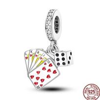 925 Silver Magician Circus Playing Cards Teddy Bear Charm Beads Suitable Fit Pan 925 Bracelet Diy Jewelry