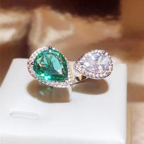 Huitan New Trendy Green/White Waterdrop CZ Opening Rings for Women Gorgeous Accessory for Wedding Party Temperament Lady Zircon resizable