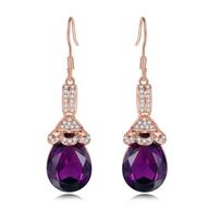 Purple Crystal Water Drop Piercing Earrings For Women Cubic Zirconia Luxury Fashion Zircon Accessories Party Birthday Gift E023