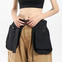 Multi-pocket Waist Pack Black Fanny Pack Durable Apron Belt Bag  Travel juoda