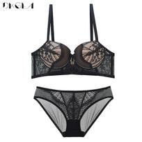 DKGEA Women Underwear Set Sexy Thick Padded Push Up Bra And Panties Sets Lace 85D balta