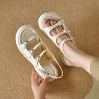 Krazing Pot Sheepskin Peep Toe Thick High Heels Summer Shoes Buckle Straps Platform Women Sandals 34 smėlis