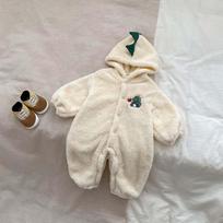 Cartoon Baby Romper Cute Dinosaur Bear Girls Onesie Cotton Hooded Long Sleeve Boys Bodysuit Autumn Winter Newborn Clothes 66cm smėlis