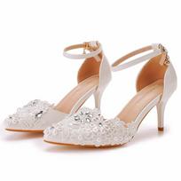 Mada Mada Vasara Moteriški Aukštakulniai Sandalai Cirkonio Sagtis Dirželis PU 9.5CM Ploni Kulniukai Elegantiški Biuro Darbo Moteriški Batai Balti 33 white