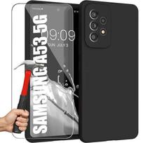 Silikoninis dėklas - skirtas Samsung - A53 5G - Juodas - Sustiprinta apsauga - 2 grūdinto stiklo ekrano apsaugos juoda
