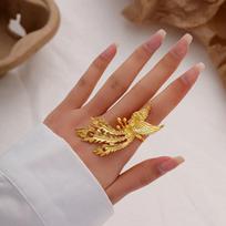 Ancient living phoenix wing ring gold-plated high-end exquisite design wedding decoration