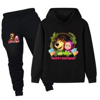 PB1344 Kids Girls Masha Bear Printed Long Sleeves Hoodie Trousers Pants Sets 110cm