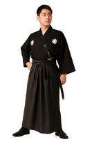 Samurai Warrior Cosplay Kimono Costume Fancy Dress Hakama Japanese Style Kimono Costume Event Disguise Party [Maatsu] (Warrior (Black)) juoda