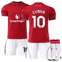 2025-26 „Manchester United“ namų #10 CUNHA sportinio treniruočių marškinėlių komplektas su kojinėmis paaugliams, vaikams, suaugusiems, su individualiu pavadinimu, futbolo aprangos rinkiniai 16