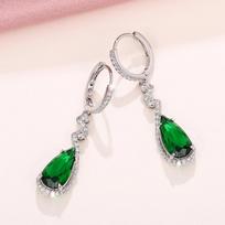 CAOSHI Stylish Lady Drop Earrings Bright Green Crystal Stone Pendant Accessories for Anniversary Party Fashion Female Zircon