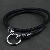 Men stainless steel Wolf head norse viking amulet thor hammer pendant necklace leather chain 40cm