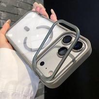 Metal Lens Stand Magnetic For Magsafe Case For 17 16 15 14 13 12 11Pro Max Plus Air Shockproof Wireless Charge Clear Case iPhone 13 Pro pilka spalva