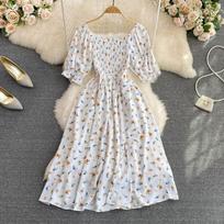 Vasaros romantiška gėlių raštais apipavidalinta moteriška suknelė Elegantiška pūstomis rankovėmis elastinga juosmens vakarėlis Vestidos atostogų moteriškas chalatas One Size