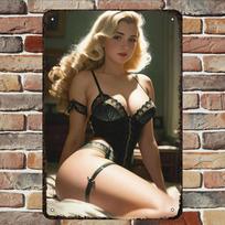 Vintažinis pin-up merginos metalinis skardinis ženklas Retro sienos meno dekoras namams, barui, miegamajam 20x30