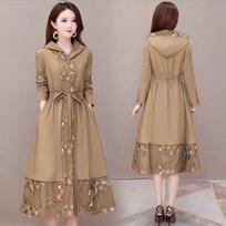 Embroidery Windbreaker Women's Long  Autumn Cloak High-End Mother Sunscreen Cardigan Temperament Jacket Mother Coat Tops S chaki