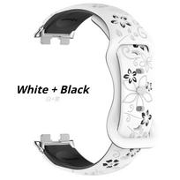 Silikoninė 3D išgraviruota gėlių apyrankė Huawei Band 11 Pro dirželiui Išmaniojo laikrodžio kvėpuojantis dirželis HUAWEI Band 8 9 10 11 Dirželiui Huawei Band 8/9/10 balta