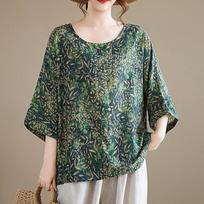 Short sleeve Oversized cotton vintage floral Casual loose t shirt tops Women summer t-shirt