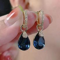 Exquisite Blue Drop-shaped Crystal Pendant Earrings For Women Fashion Personalized Daily Accessories Party Zircon Birthday Gift