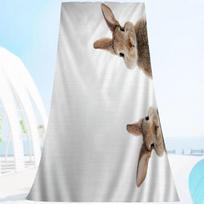 Rabbit Canvas Painting Bath Towel Microfiber Soft Water Absorbing Breathable For Girl Kids Decorative Cartoon Beach Towel W40*H60(CM)