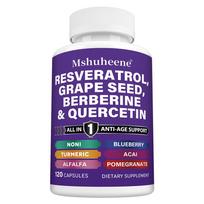 Resveratrol Dietary Supplement, With Berberine, Quercetin, Grape Seed, 120 Capsules 120 Capsules