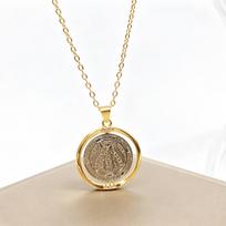 Rotatable Double-Sided Virgin Mary Saint Benedict Pendant Necklace Catholic Christian Religious Medal Zircon for Women Men