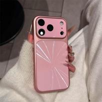 iPhone 17 Pro Case with Aurora CD Pattern & 15 Pro Lens Protector – Compatible with Large Window Display 13 Pro Max rožinė