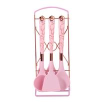 7pcs Silicone Kitchenware Set Household Kitchen Tools Set Pot Shovel Soup Spoon Spaghetti Claw Cooking Set with Storage Rack 7-piece set of pink