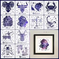 DIY Copying Spray Painting Template, Twelve Zodiac Signs, Graffiti, Home Wall Decoration, PET, Hollow Out Painting Template gray
