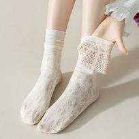 Socks Woman Summer Hollow Lace Bowknot Lolita Solid Color Socks Middle Tube Thin Casual White Sweet Girls Stockings One Size