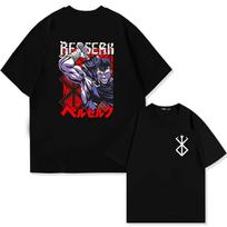 Japan Anime Berserk T-Shirt Guts Print Graphic Tee Men's 90s Summer Short Sleeve Casual Manga Dark Fantasy Black Swordsman Style S