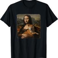 Mona Lisa With with Dog Funny Shiba Inu Art Painting T-Shirt S juoda