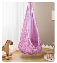 Nauja vaikiška pakabinama kėdė nešiojama parašiutinio audinio sūpynių lova stovyklavimui lauke su kutuota briauna spausdinimas pripučiamas čiužinys 150 * 70cm pink print