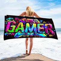 Vibrant Gamer Console Joystick Pattern Beach Towel, Ultra-Absorbent Quick-Dry for Camping Swimming W30*H60(CM)