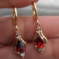 Luxury Trendy Purple Water Drop Crystal Dangle Earrings for Women Charm Wedding Bride Party Korea Earring Zircon Accessory Gift raudona