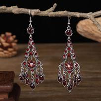 Fashion Ethnic Women's Crystal Flower Drop Tassel Long Earrings Wedding Zircon Vintage Statement Bohemian Earrings Brincos raudona