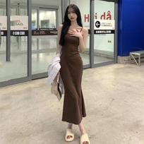 Sweet Spice Girl Sleeveless Waist Short Sleeve Halter Suspender Dress Women's Summer Pure Desire Temperament Fish Tail Hips Wrap S kava