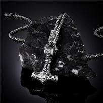 Norse Vikings Thor's Hammer Mjolnir Scandinavian Rune Amulet Necklace Stainless Steel Chain Vegvisir Anchor Pendant Male Jewelry 60CM
